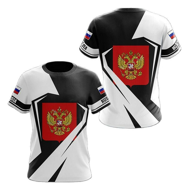 Russian Flag Military Graphic 3D Printing Summer Men's Tough Guy Style Casual Sports Loose Round Neck Short Sleeve T-shirt Tops