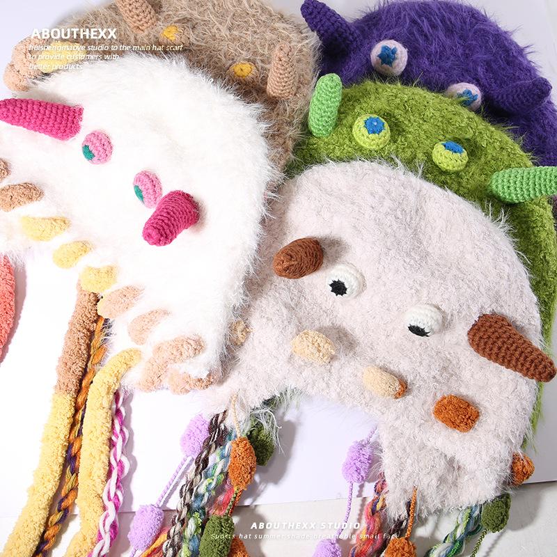 Cute Knitted Hats for Women Warm Woolen Hats for Autumn and Winter Ear Protecting Headscarves Face Enhancing Little Lei Feng Hats