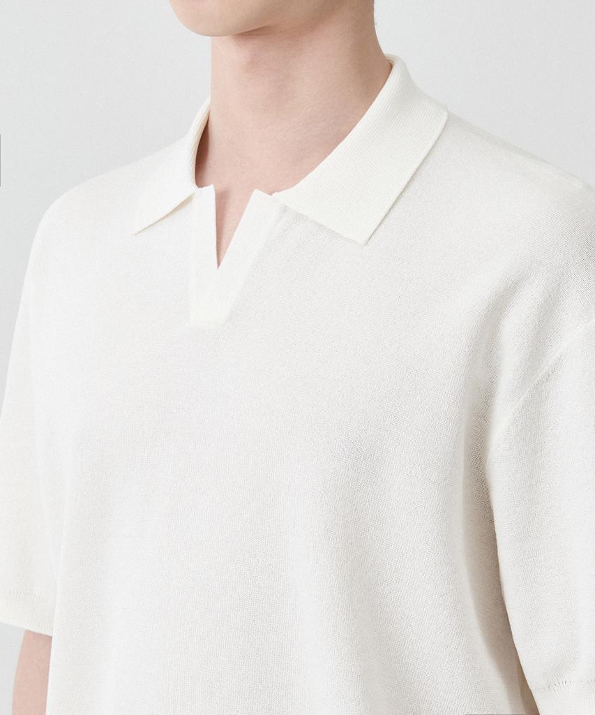 Musinsa Standard Cool Touch Slit Neck Knitted Polo Shirt [Ivory]