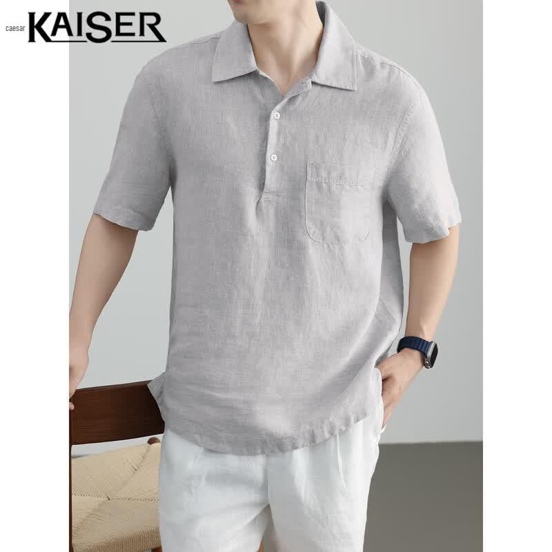 KAISER Men s 100% Linen Short Sleeve Polo Shirt XL