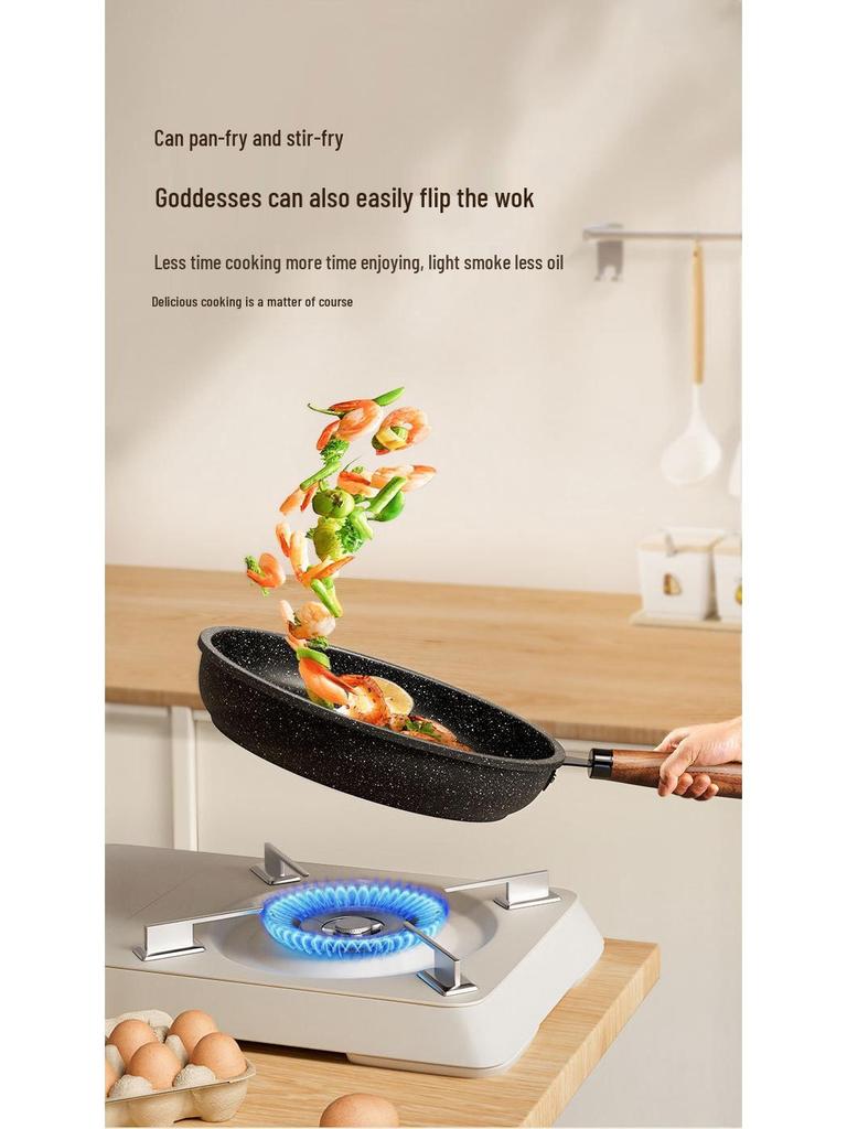Multifunctional Maifan Stone Non-stick Flat Bottom Frying Pan for Household and Stovetop Use