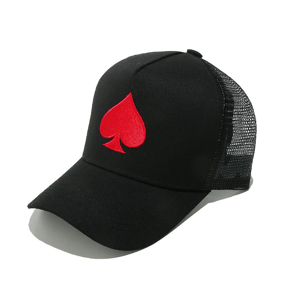 Cross border TEMU sunshade hat, hip-hop personalized peach heart poker baseball cap, mesh cap for men and women, adjustable