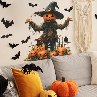 Halloween Pumpkin Scarecrow  Bedroom Living Room Home Decoration Wall Stickers