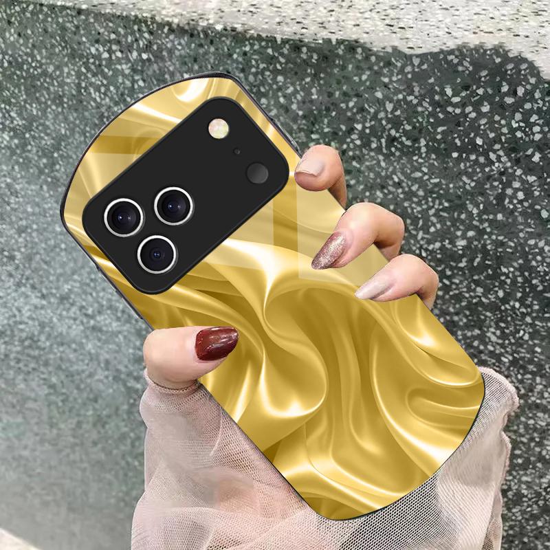 The golden silk of waves For iPhone 17 Air 16 15 14 Pro 13 Plus 12 mini 11 Pro Max XR X 7 8 Elliptical Tempered Glass Phone Case