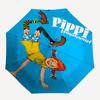 Pippi Langstrumpf Themen-ReiseregenSchirm - 8 Rippen, Automatisches Öffnen und Schließen, Tragbares FaltDesign, Kompakter und Stilvoller Schirm Geeignet