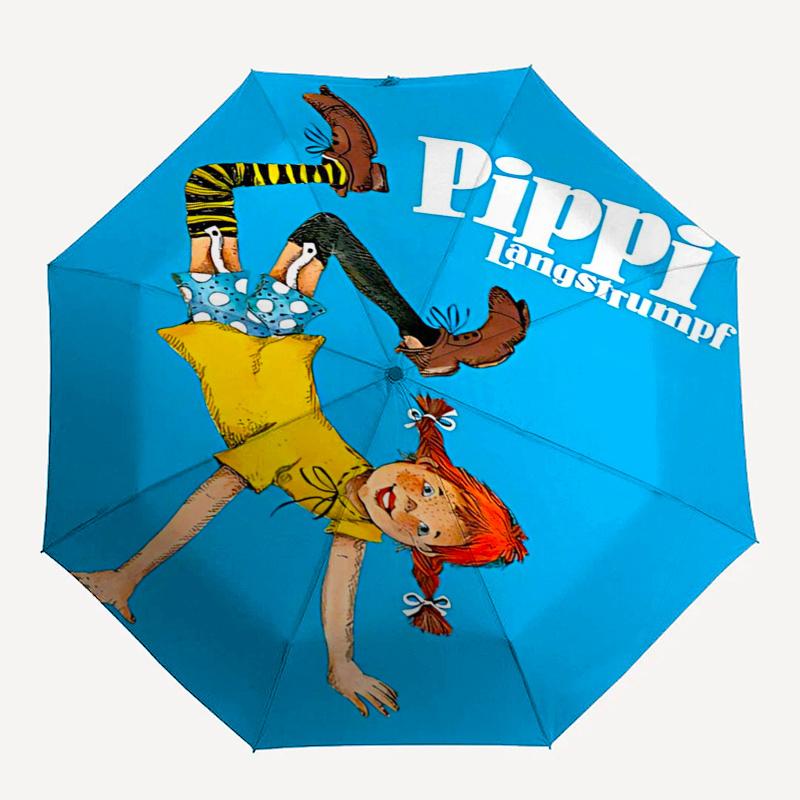 Pippi Langstrumpf Themen-ReiseregenSchirm - 8 Rippen, Automatisches Öffnen und Schließen, Tragbares FaltDesign, Kompakter und Stilvoller Schirm Geeignet