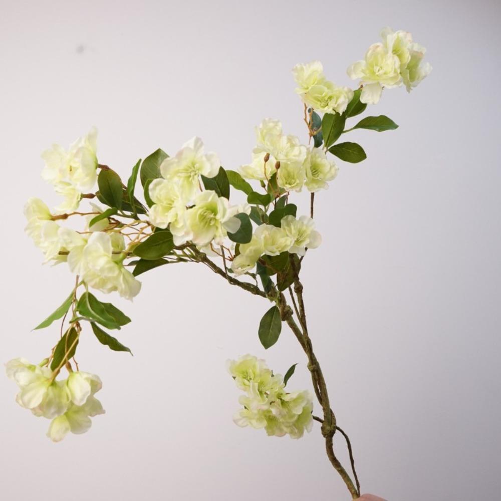 Long Branch Artificial Cherry Blossom Realistic Real Touch Silk Cherry Blossoms Branch Handmade with Leaves Fake Flower