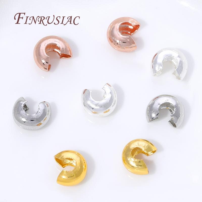 50/100Pcs 18K Gold Plated Crimp Covers,Round Covers Open Crimp End Beads,Stopper Spacer Beads For DIY Jewelry Making Supplies