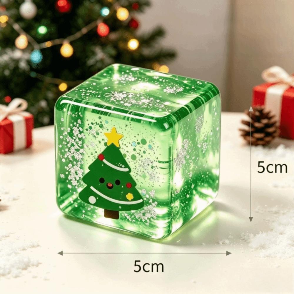 Christmas Theme Cube Squeeze Toy Stress Relief Transparent Block Pinch Toy  Office Desk Toy