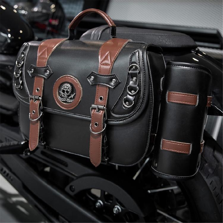 Vintage Style Motorcycle Saddlebags PU Leather Waterproof Side Bag Large Capacity Saddlebags Easy Carrying for Bike 