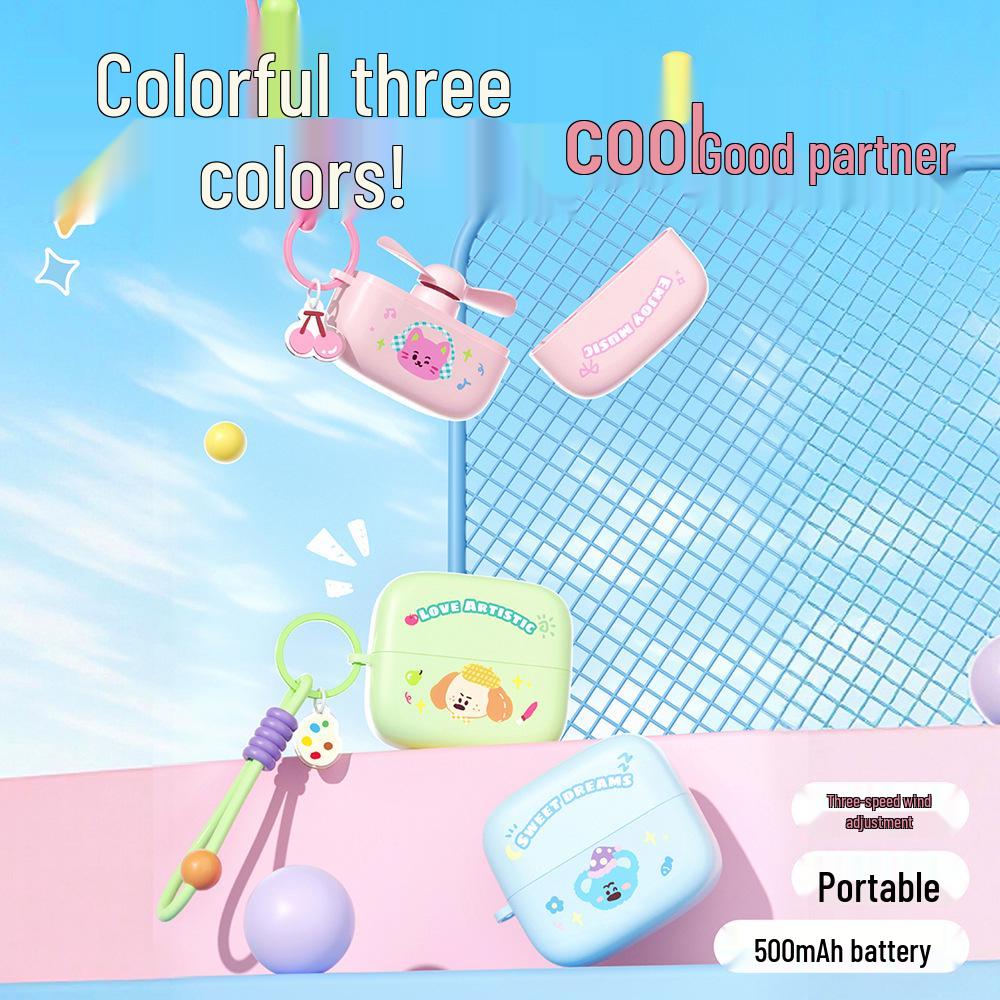 New USB Rechargeable Silent Handheld Cartoon Mini Fan for Kids and Students