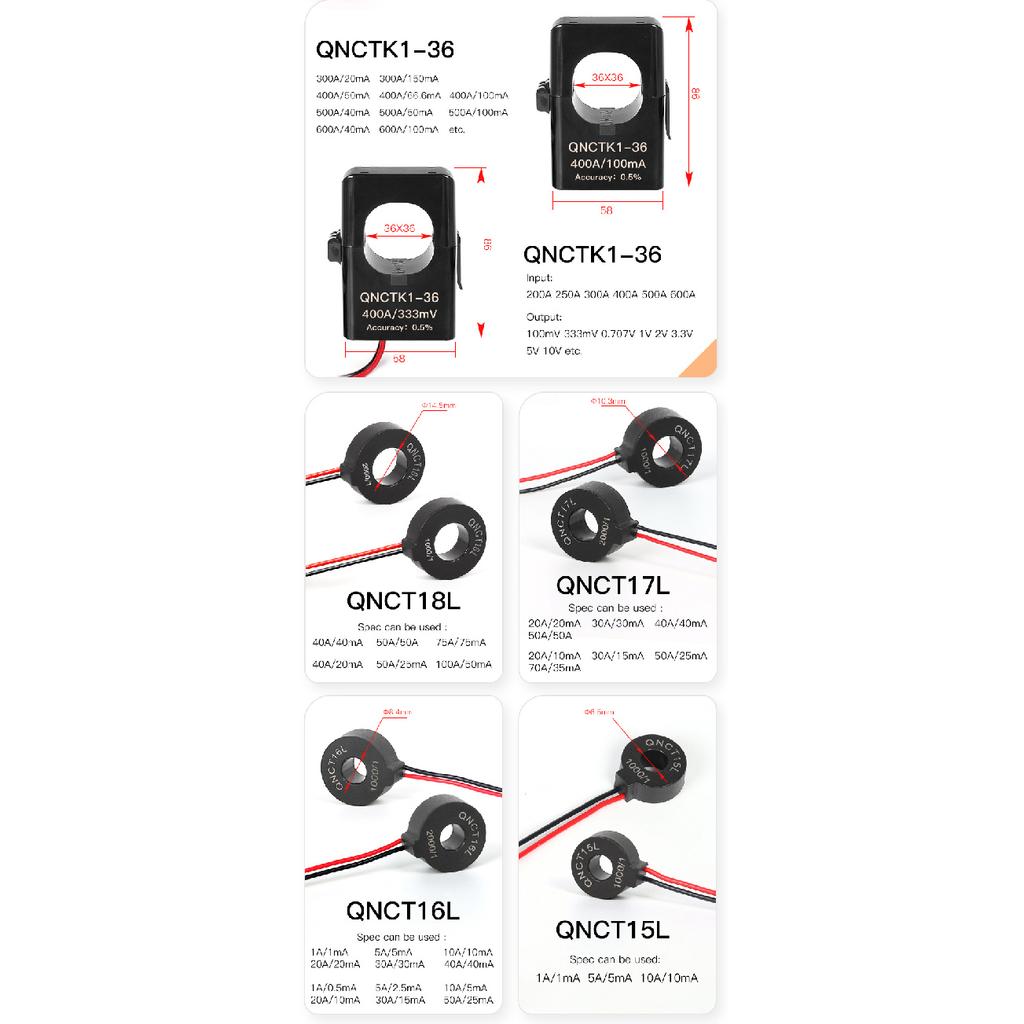Split Core Current Transformer Open Type QNCTK1-10 30A 1V 150A 0.333V 10A 333mV 50A 100A AC Current Sensor Clamp CTReplacement Sensors2
