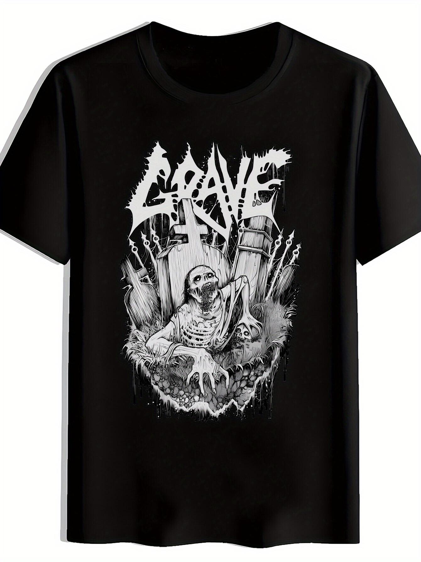 

Black Graphic T-shirt with Bold GRAVE Print - Short Sleeve Crew Neck XXXL