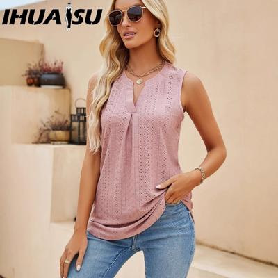 Damenmode, lässig, einfarbig, ärmellos, V-Ausschnitt, Blusen und Hemden