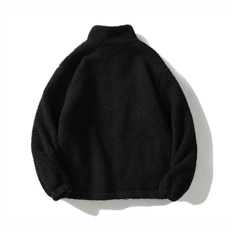 Hip Hop Inverno Pile Soffice Giacca Streetwear Harajuku Cappotto con Cerniera Uomo Autunno Tinta Unita Giubbotti Leggeri Nero