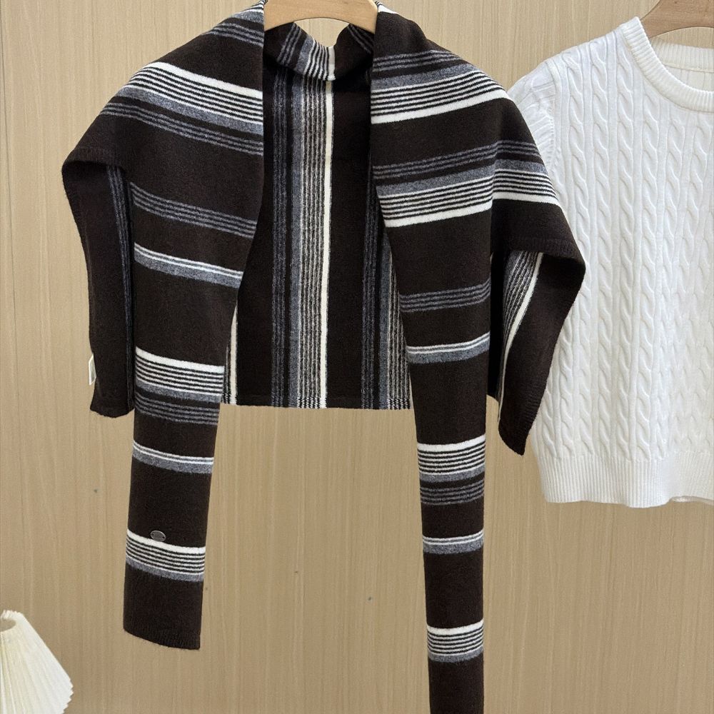 Cloak T-Shaped Striped Shawl Retro Large Wraps Retro Large Scarves Women