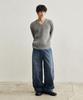ROTEMBER Ribbed V-Neck Crop Knit [Melange Gray]