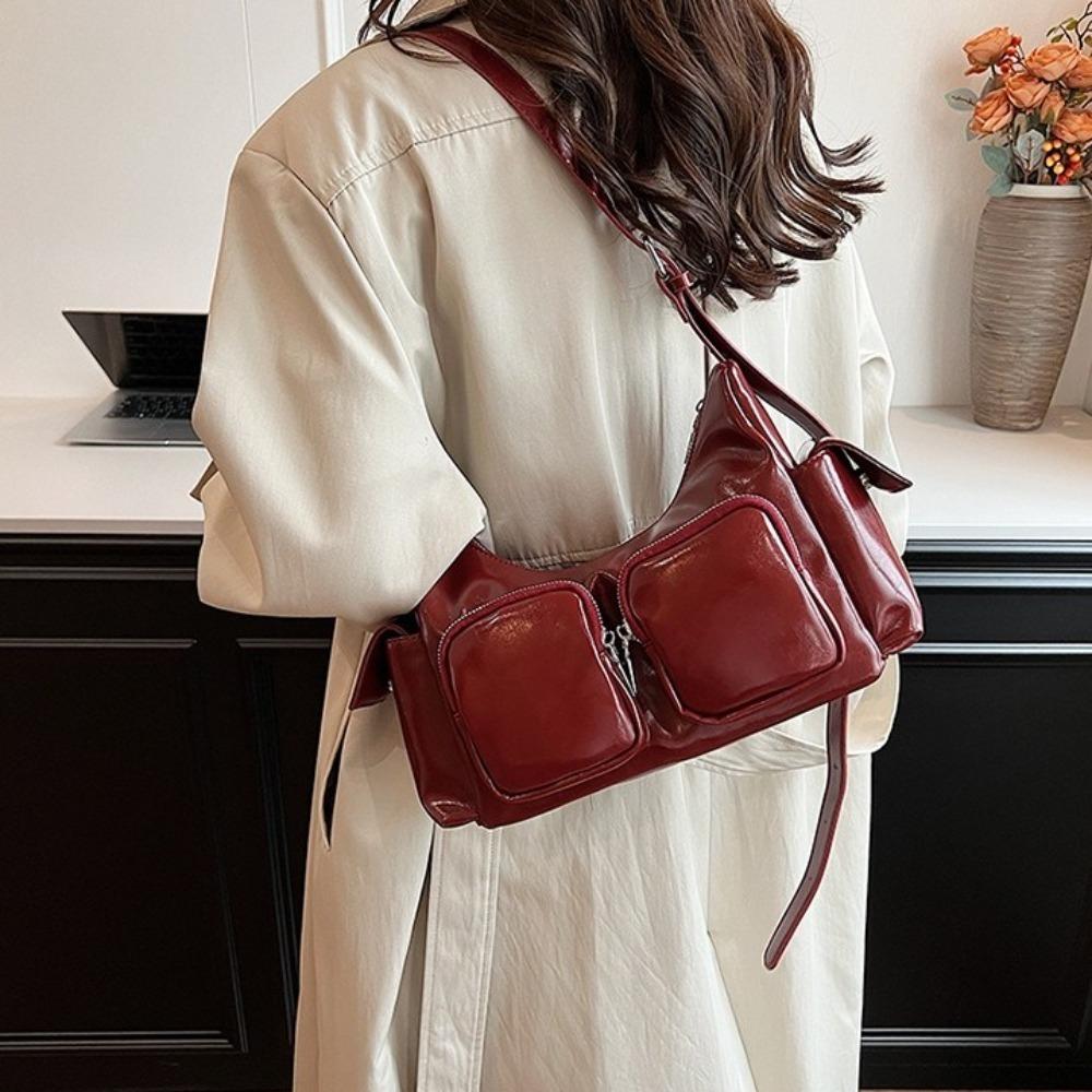 Y2K PU Leather Underarm Bag Korean Style Women Handbag Casual Pocket Crossbody Bag  Girls