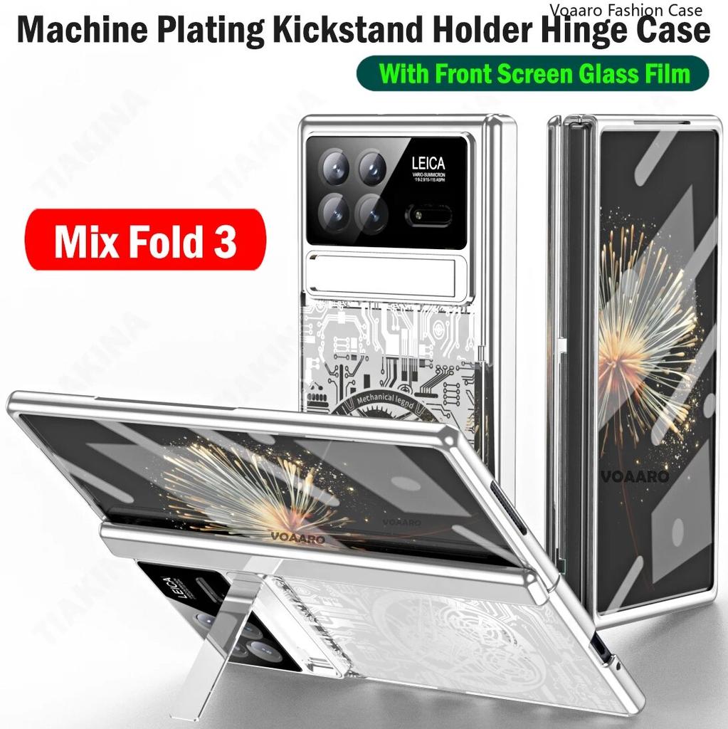 Luxury Kickstand Case for Xiaomi Mix Fold 3 Case Machine Plating Cover for Xiaomi Mix Fold 3 Hinge Case with Front Screen Film