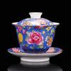 HMLOVE White Porcelain Sancai Gaiwan Color Enamel Cover Bowl Lid Saucer Vintage Handmade Tea Tureen Teaware Sets Gift 200ML
