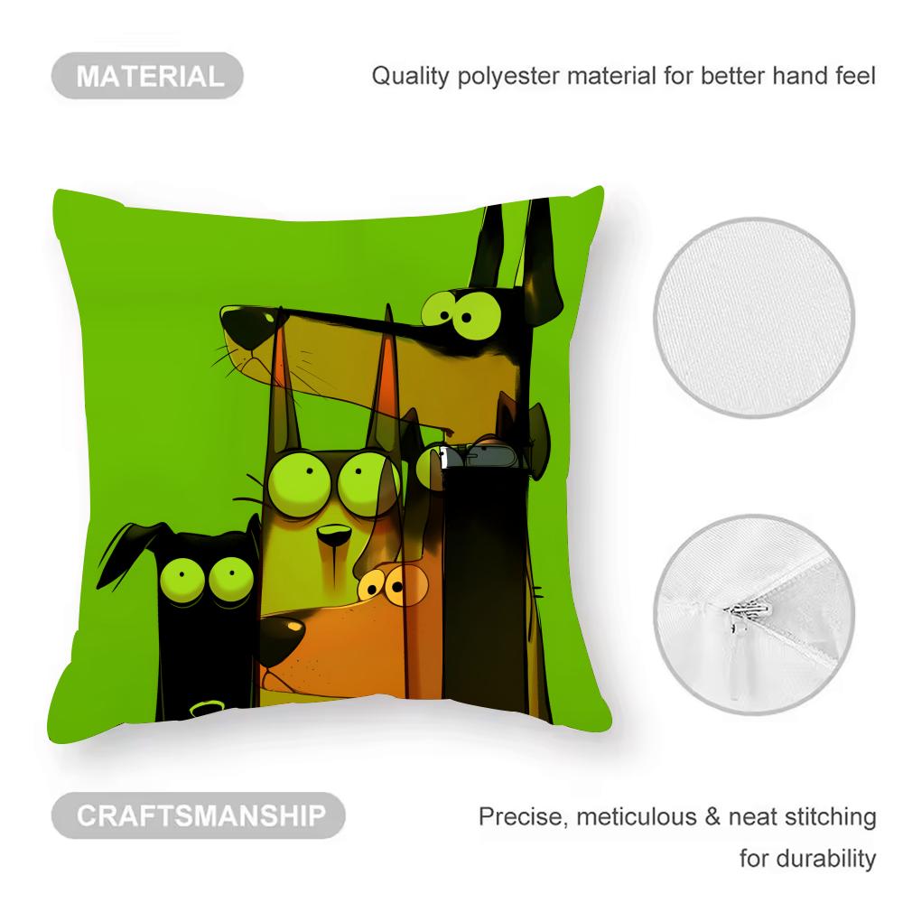 Funny Creative Cartoon Doberman Cushion Cover Anti-dustmite Pillowcase Invisible Zipper Silky Short Plush Sofa Cushion Cover
