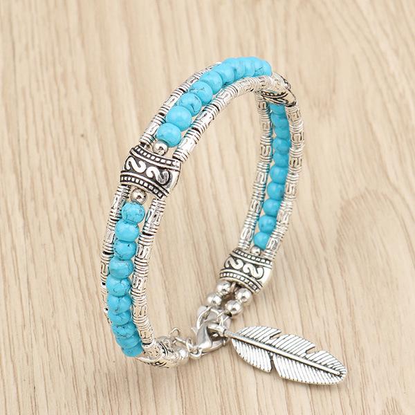 Handmade European & American Turquoise Feather Beaded Bracelet
