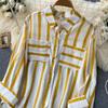 2026 Summer, Spring, Autumn New Mid-Length Vertical Striped Multi-Color Shirt Jacket for Women, Korean Style Casual Loose Top