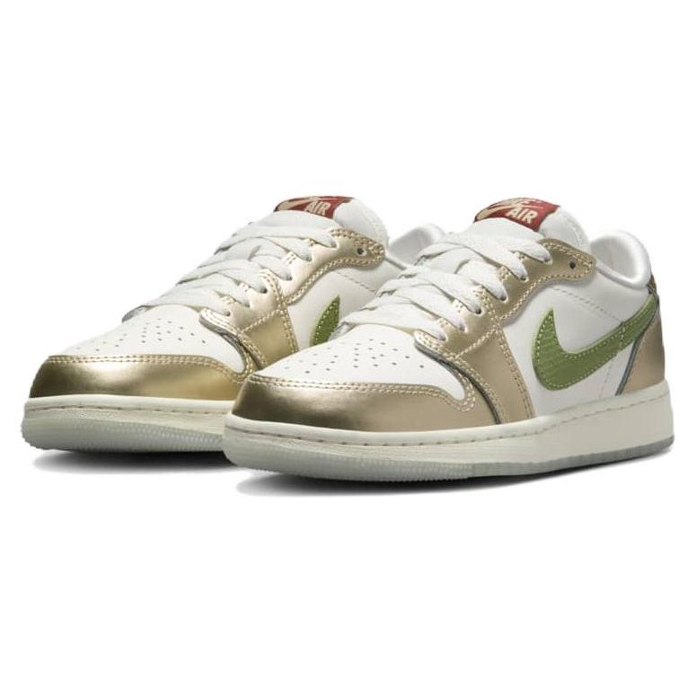 Air Jordan 1 Retro Low OG GS Année du Dragon Chaussures pour Enfants Or Voile Vert Pétrole FQ6593-100