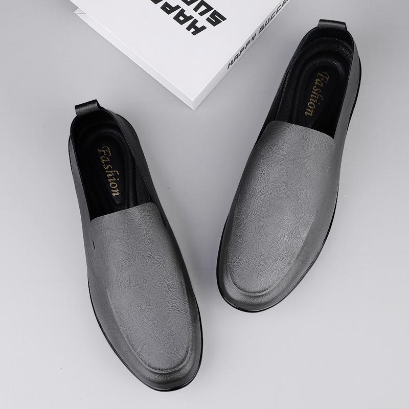 Fashion Men's Leather Casual Shoes Soft Soles Comfortable Flat Bottoms Simple White Men's Commuting Driving Shoes High-quality Fabric