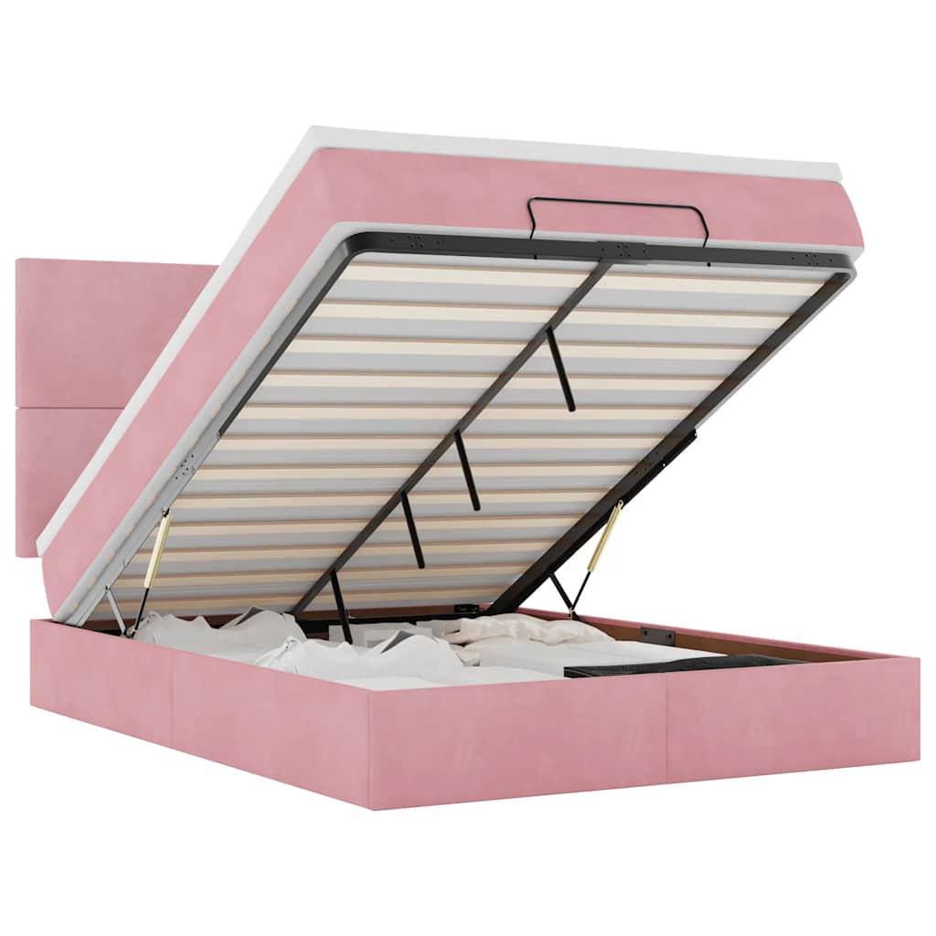 Ottoman Bed with Mattress & LEDs Pink 140x200 Cm Velvet