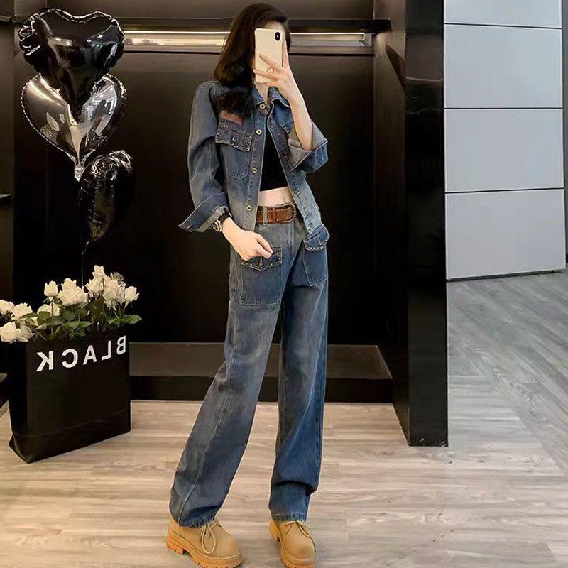 

Премиальный джинсовый комплект куртка и джинсы для осени: Модный повседневный костюм-двойка M