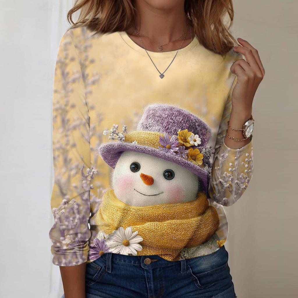 Long Sleeve Shirts For Women Cute Print Graphic Tees Blouses Casual Plus Size Basic Tops Pullover