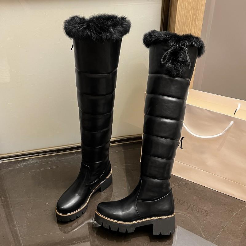 Warm Fur Plush Snow Boots Women Winter Shoes Platform Over High Knee Boots Waterproof Comfortable Female Black Brown Rain Shoes