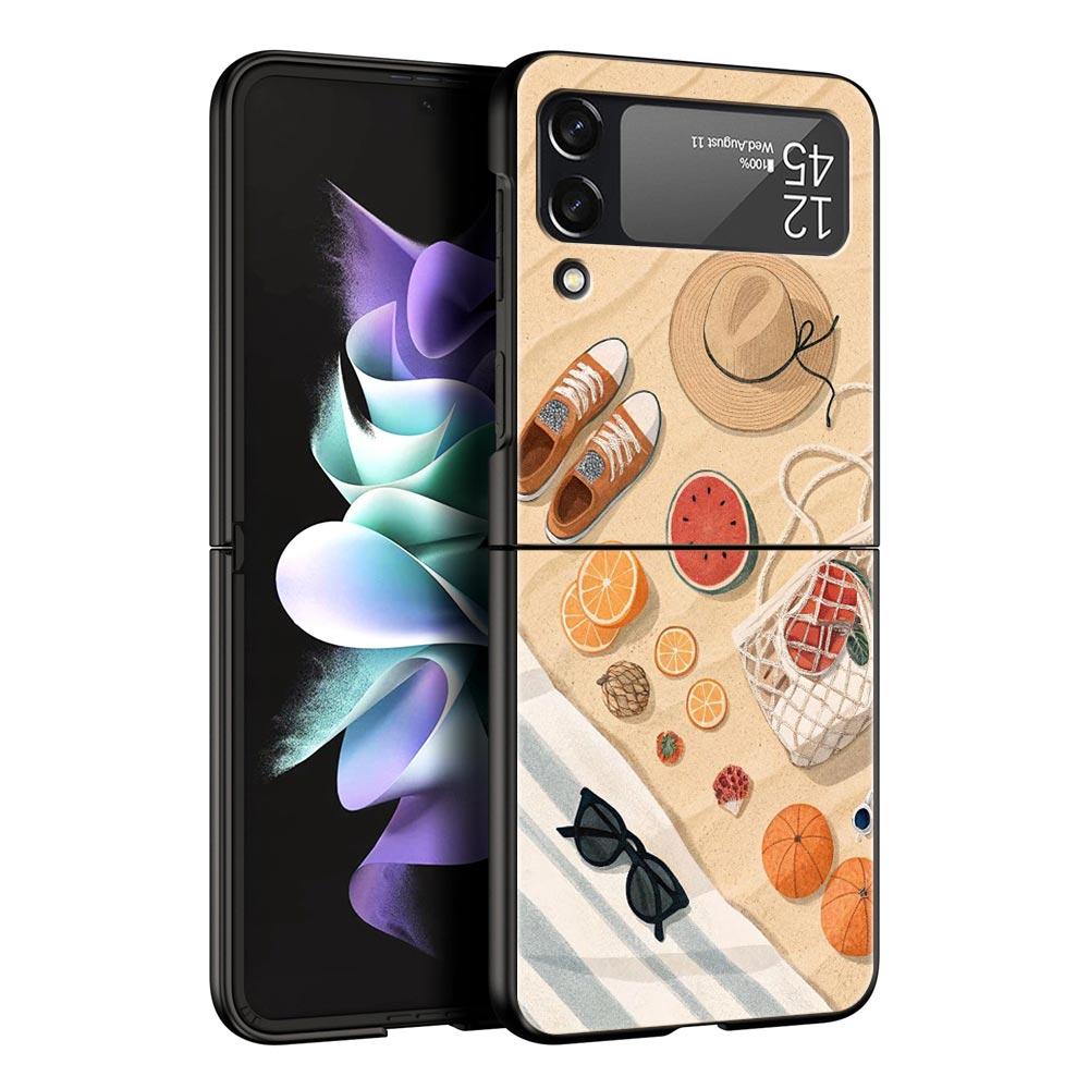 Summer Beach Hard PC Phone Case For Samsung Galaxy Z Flip 7 6 5 4 Black Cover For Galaxy Z Flip 3 Foldable Shell Fundas Capa Bag