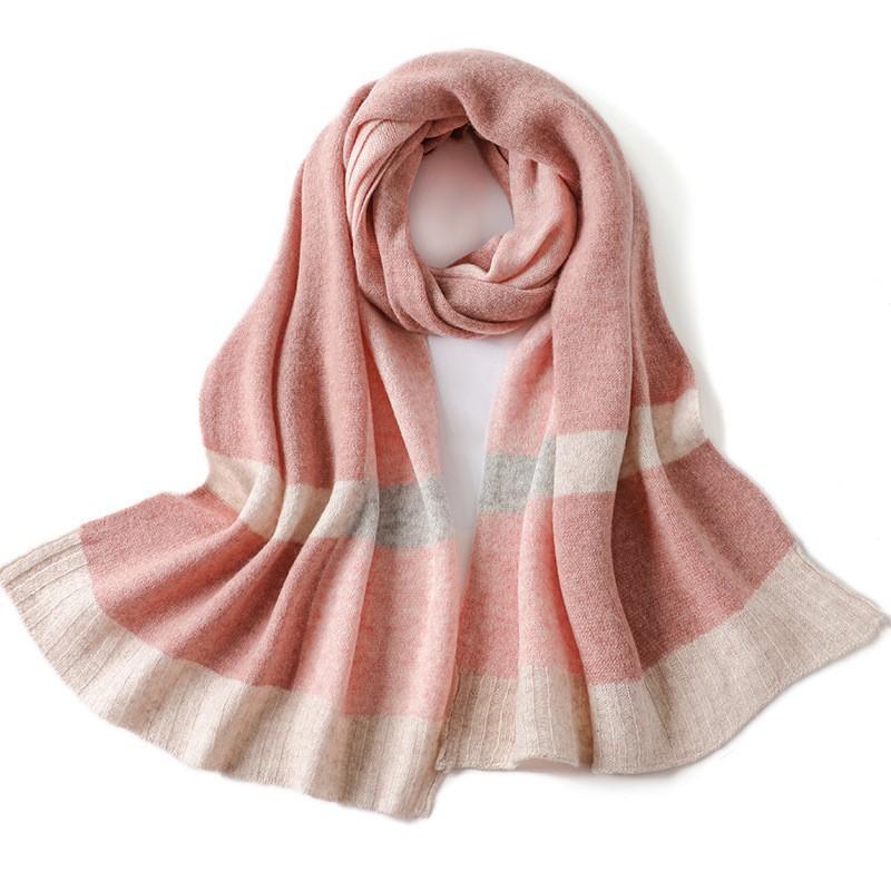 Autumn and winter pure wool women's scarf fresh and sweet knitted contrasting shawl warm versatile extended scarf