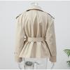 Solid Laepl Lace Up Trench Coat Women Fashion Full Sleeve Waist Cinching Short Windbreak Autumn Office Commute Outwear