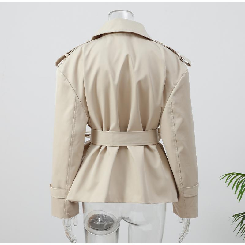 Solid Laepl Lace Up Trench Coat Women Fashion Full Sleeve Waist Cinching Short Windbreak Autumn Office Commute Outwear