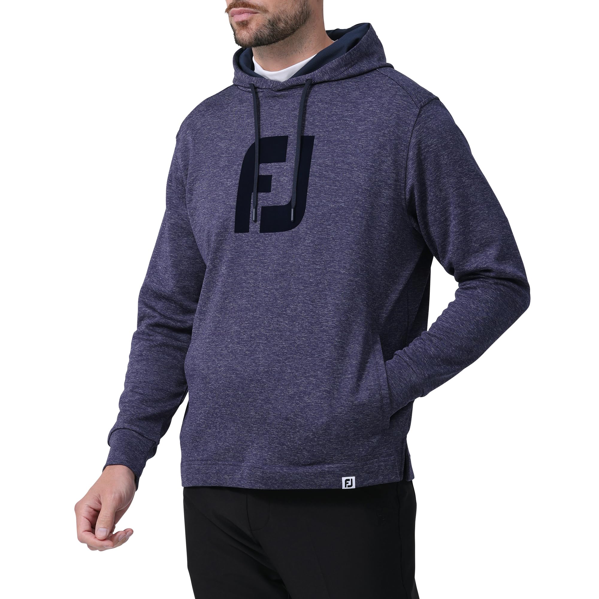 

FootJoy Men s Lightweight Long Sleeve Hoodie with Chest Logo, Heather Navy, Size Small (FJ-S24-M11, 81822-S)