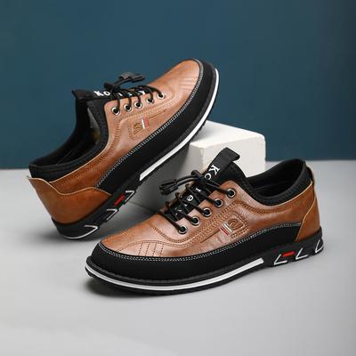 Nowe Męskie Oddychające Skórzane Buty Biznesowe Color-Block Antypoślizgowe Casualowe Sneakersy Wygodne Modne Obuwie dla Dużych Rozmiarów