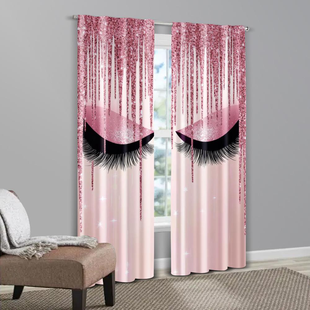 Curtains Window Treatment Print Pink Eyelashes Versatile Polyester Without Rod All Bedroom Living Set Of 2 Made Decor