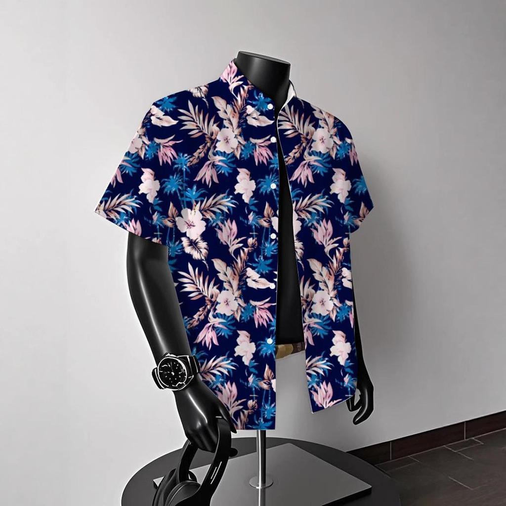 Heren Vintage Hong Kong-Stijl Hawaiiaans Bloemen Korte Mouw Shirt: Trendy Zomerstrandkleding voor Koppels