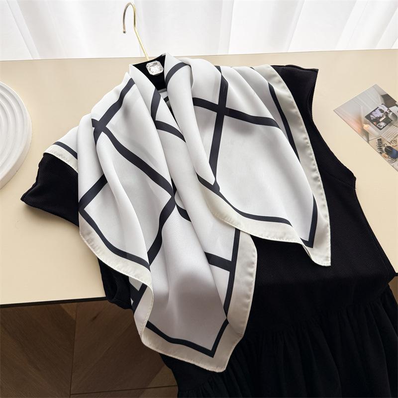 Women S Plaid Printed Silk Like Square Scarf For Sun Protection