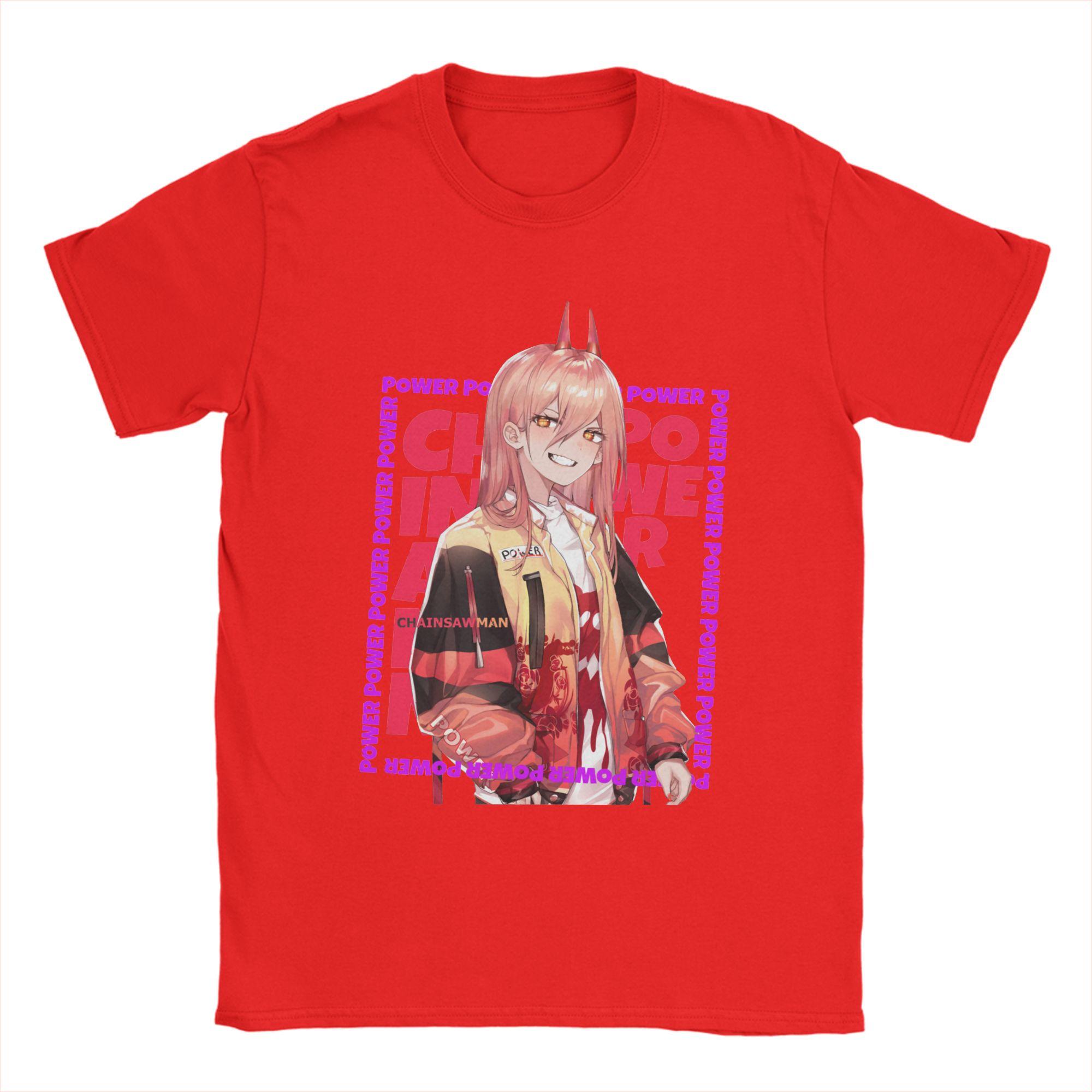 Funny Power Devil Hunter Meowy Girl TShirt Unisex Round Neck Tops Shirts Makima Pochita Denji Chainsaw Man Cotton Top Tee S