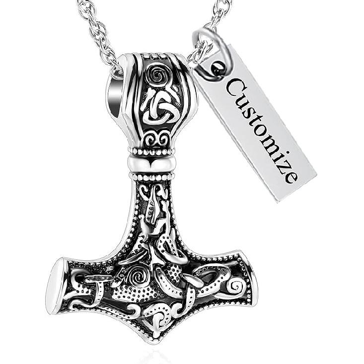 shajwo Mjolnir Thors Hammer Urn Necklace for Ashes for Men Celtic Nordic Viking Cremation Jewelry for Women Keepsake Memorial Ashes Pendant