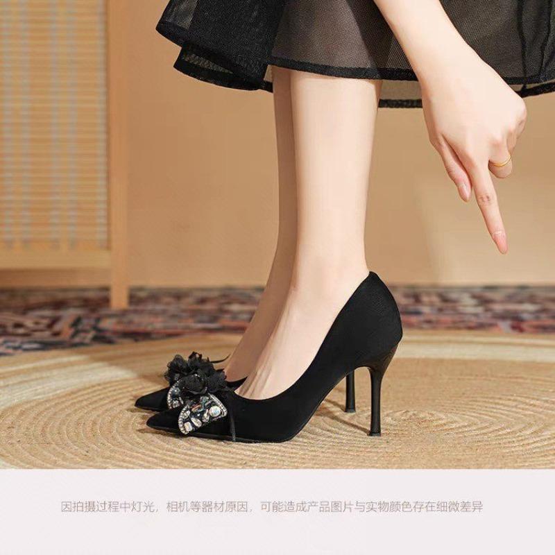 French Butterfly Diamond High Heels Women's 2026 New Pointed Toe Stiletto Elegant Skinny Single Shoes