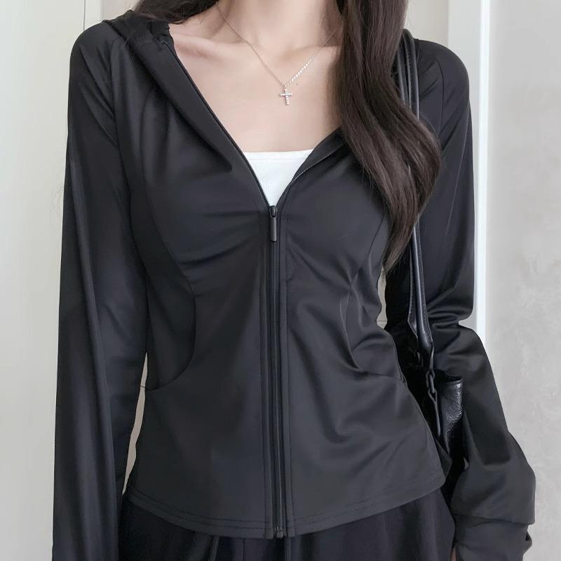 Black long-sleeved sunscreen clothes women's summer 1011 new outdoor breathable ice silk sunscreen clothes slim cardigan jacket thin