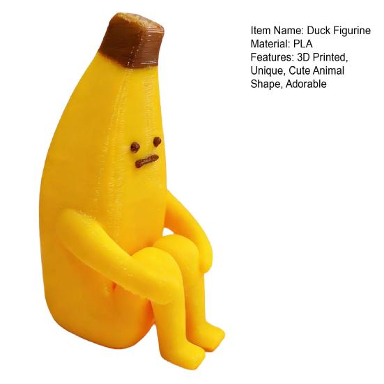 Small Duck Figurine 3D Printed Cute Turtle/Panda/Dog/Banana Duck Statue for Home Office Desk Shelf Decor