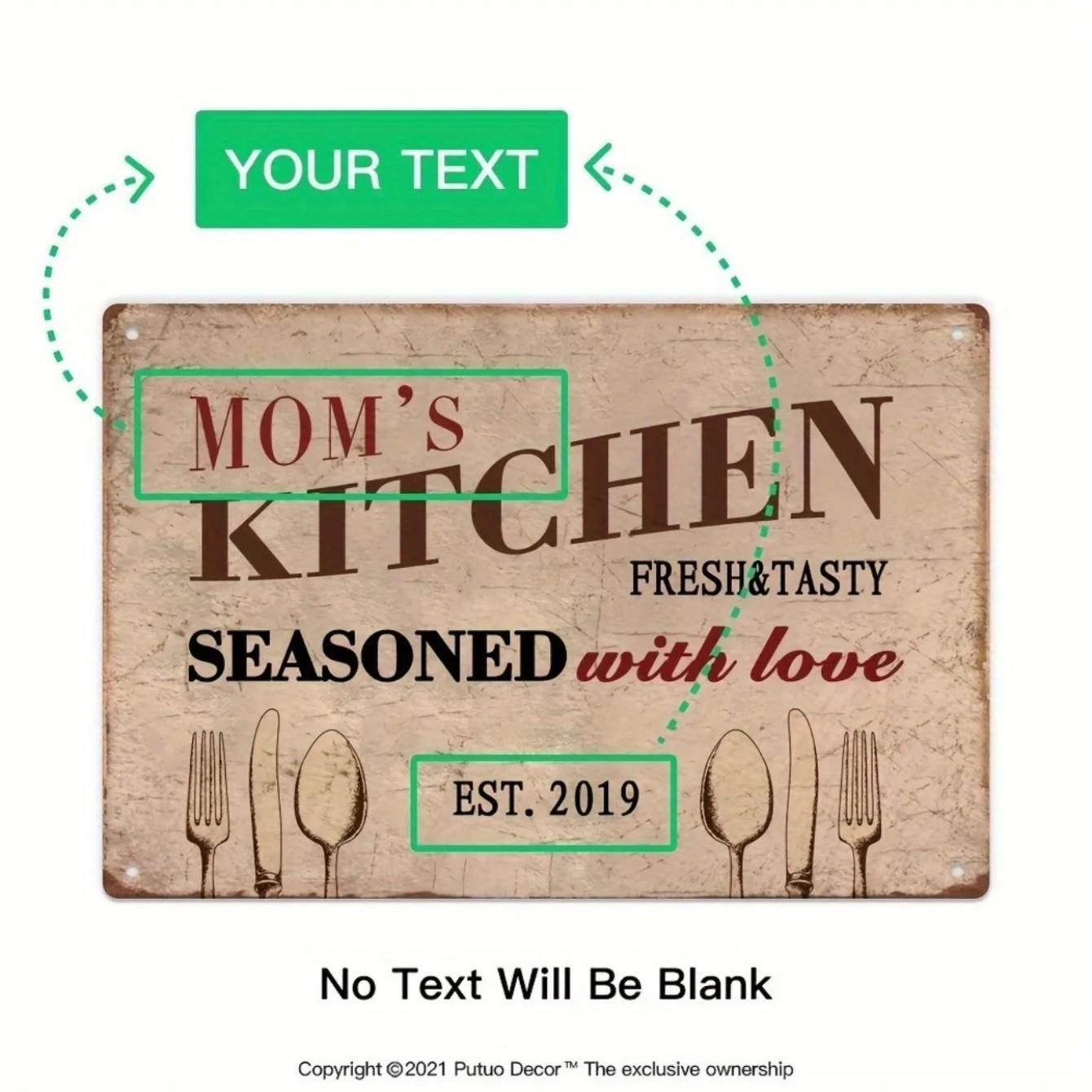 

Vintage Metal Tin Sign Mom s Kitchen Fresh Tasty Seasoned with Love Home Kitchen Wall Decor белый