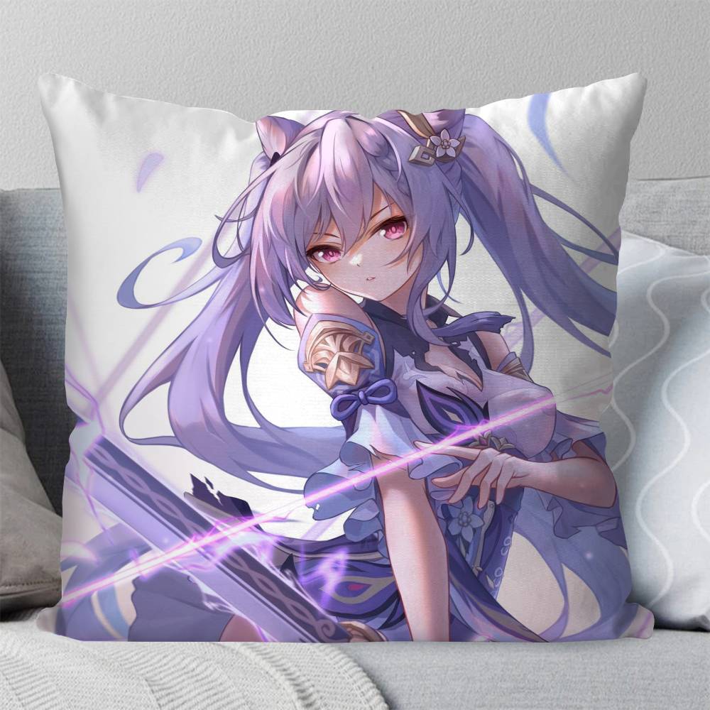 Keqing Anime Game Genshin Impact Pillow Case Fashion Square Pillowcase Bedroom Sofa Room Ins Decoration Leisure