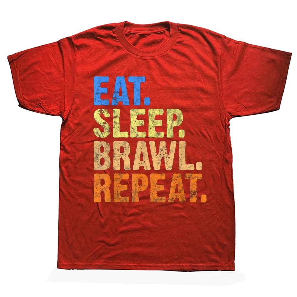 Lustiges Essen Schlafen Brawl Wiederholen für Brawler oder Gamer T-Shirts Grafik Baumwolle Streetwear Kurzarm Geburtstagsgeschenke T-Shirt Männer